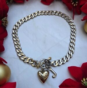 Juicy Couture Y2K Puffy Heart Matte Goldtone Starter  Vintage Charm Necklace